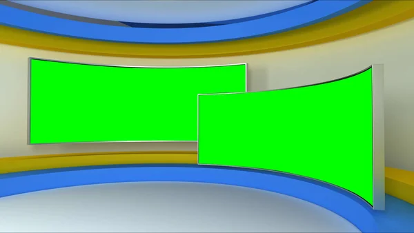 Virtuális Stúdió Stúdió Falon Hírstúdió Tökéletes Háttér Minden Zöld Képernyő — Stock Fotó