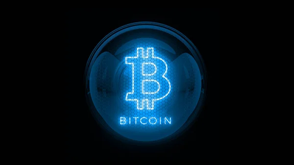 Bitcoin Niebieskie Logo Bitcoina Wskaźnik Rurki Nixie Wskaźniki Lampy Wyładowcze — Zdjęcie stockowe