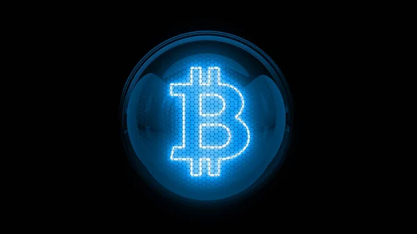 Bitcoin Blue Bitcoin Logo Nixie Tube Indicator Gas Discharge Indicators — Stock Photo, Image