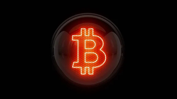 Bitcoin Red Bitcoin Logo Nixie Tube Indicator Gas Discharge Indicators — Stock Photo, Image