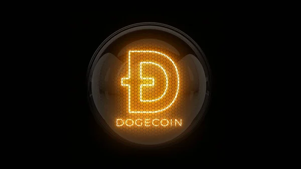Doge Coin Golden Doge Coin Logo Nixie Tube Indicator Gas — Stock Photo, Image