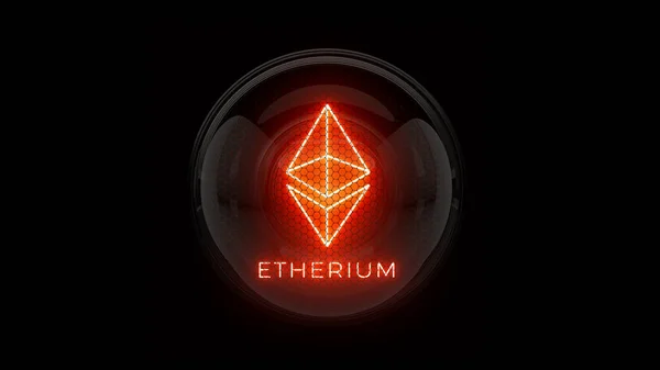 Етерій Червоний Логотип Монети Etherium Індикатор Ніксі Трубки Газові Індикатори — стокове фото