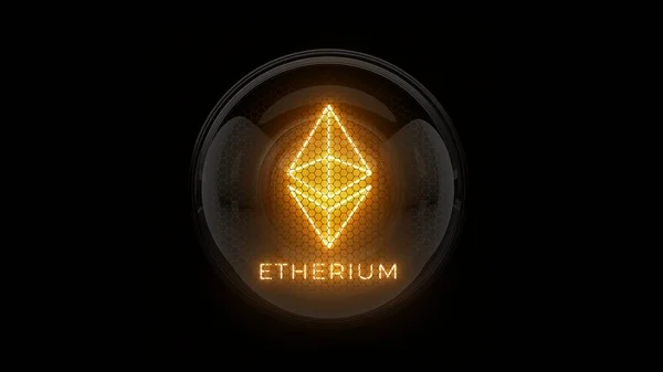 Etherium Gouden Etherium Munt Logo Nixie Buis Indicator Gasontladingsindicatoren Lampen — Stockfoto