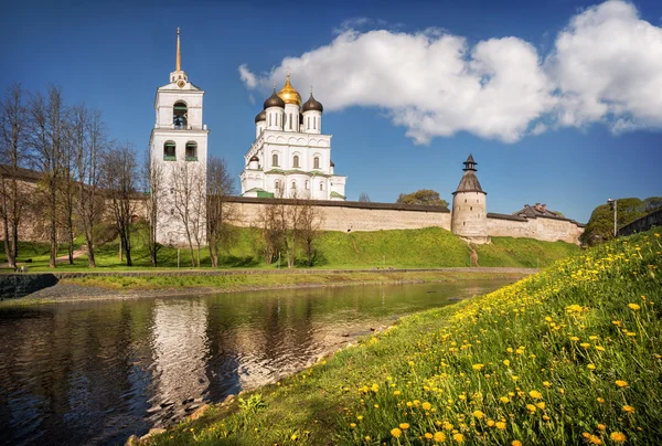 Pskov Kremlin, karahindiba peçe — Stok fotoğraf