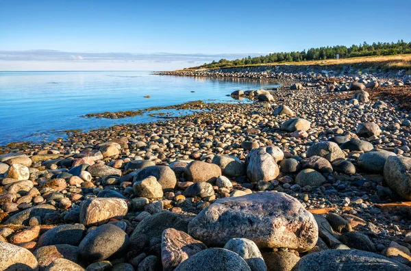 Grote Kleine Stenen Aan Oevers Van Witte Zee Het Eiland — Stockfoto