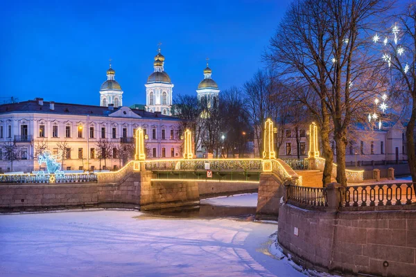 Nikolsky Cattedrale Navale Ponte Krasnogvardeisky San Pietroburgo Sotto Inverno Blu — Foto Stock