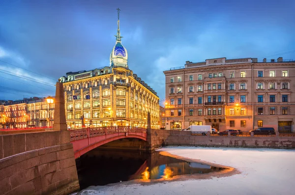 Building Esders Scheyfals Store Petersburg Light Evening Winter Illuminatio — Stock Photo, Image