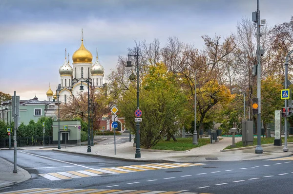 Собор Різдва Богородиці Зачаття Москві Від Вулиці Остоженки Осінній Хмарний — стокове фото