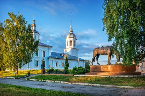 Kerk Van Alexander Nevsky Een Sculptuur Van Een Paard Het — Stockfoto