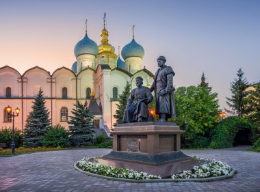 Cathedral of the Annunciation and Monument to the architects of the Kazan Kremlin clipart