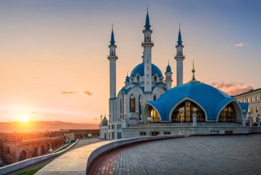 Sunset over mosque clipart