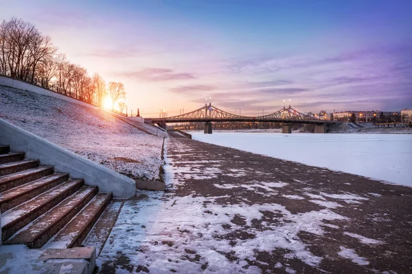 Frosty quay in Tver — Stock Photo, Image