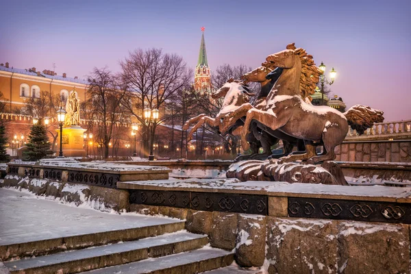 Stone horses rushing gallop — Stock Photo, Image