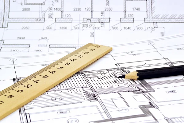 Drawing a floor plan of the building — Stock Photo, Image