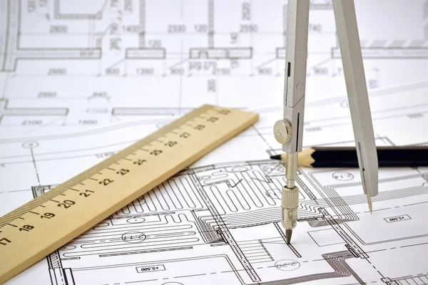 Drawing a floor plan of the building — Stock Photo, Image