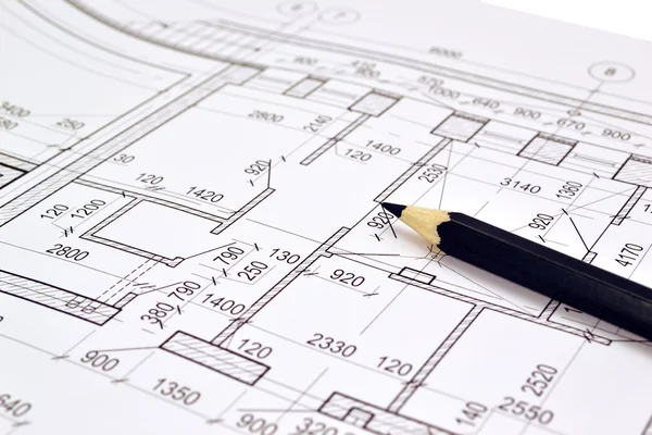 Drawing a floor plan of the building — Stock Photo, Image