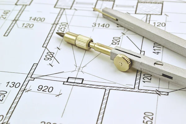 図面上のコンパス座 — ストック写真