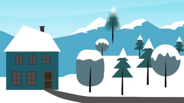 Uma Casa Solitária Entre Picos Montanha Cobertos Neve Floresta Conceito — Vídeo de Stock