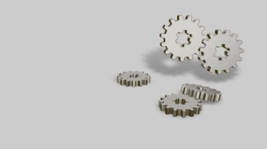 Dişlilerin beyaz arkaplandaki grafiksel dönüşleri. Metin eklemek için boş alan. Çeşitli teknik mekanizmaların çalışma konsepti.