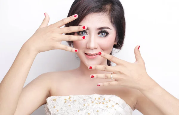 Model Kecantikan Asia Tersenyum Untuk Makeup Close Beautiful Asian Face — Stok Foto