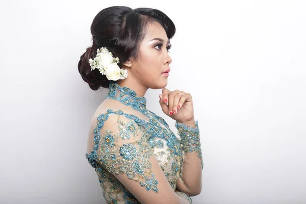 Účes Indonésie Žena Svatba Tradiční Svatba Vlasy Tradiční Indonésie — Stock fotografie