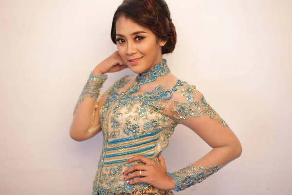 Ritratto Indonesia Donna Bellezza Utilizzando Moda Kebaya Tradizionale Bellezza Indonesia — Foto Stock