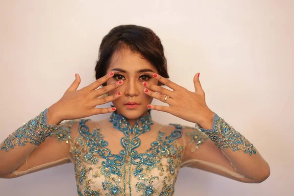 Portrét Indonésie Žena Krása Pomocí Kebaya Módní Tradiční Krása Indonésie — Stock fotografie