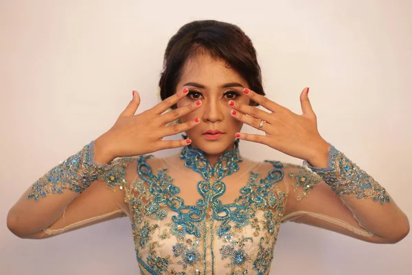 Ritratto Indonesia Donna Bellezza Utilizzando Moda Kebaya Tradizionale Bellezza Indonesia — Foto Stock