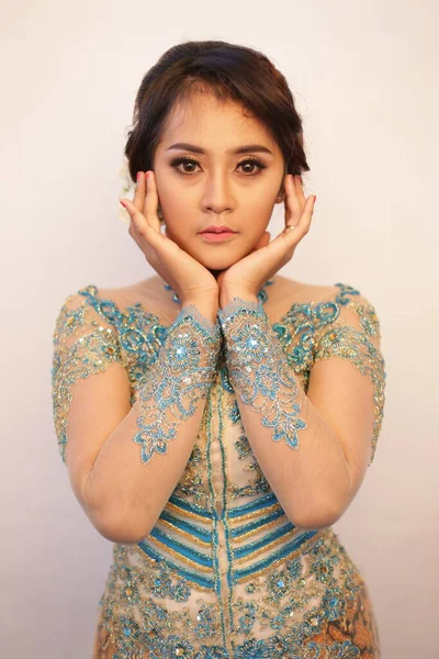 Ritratto Indonesia Donna Bellezza Utilizzando Moda Kebaya Tradizionale Bellezza Indonesia — Foto Stock