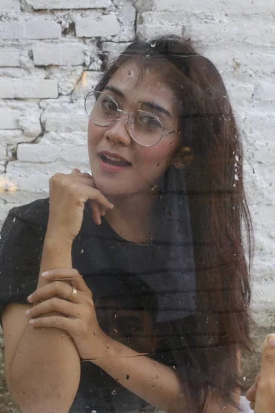 Thailandia Donna Ritratto Bello Con Occhiali Vista Tailandese Donna Bellezza — Foto Stock