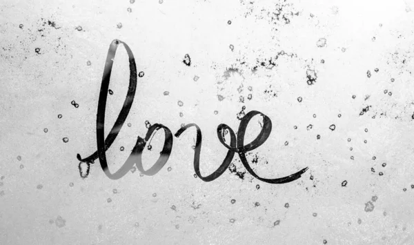 Kış Camı Buzlu Camdaki Yazıt Aşkı Aşk Mesajı Sevgililer Günü — Stok fotoğraf