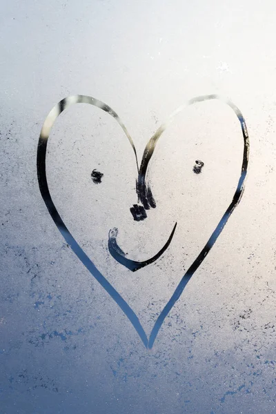 Kışın Buzlu Camda Bir Gülümseme Şubat Sisli Cam Işığı Don — Stok fotoğraf