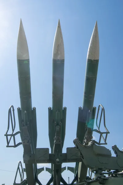 Soviet anti-aircraft missile system army air defence Cube-M1 (SA-6 Gainfu) in the city Museum of Weapons, the view of the rockets