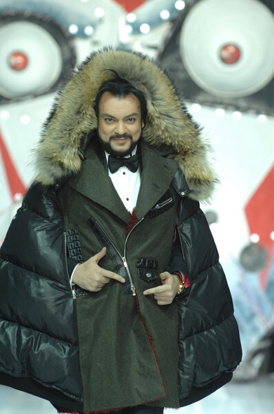  Moscow Fashion Week in Gostiny Dvor. Russian singer Philipp Kirkorov on the runway in the fashion show by famous Russian designer Iliya Shiyan