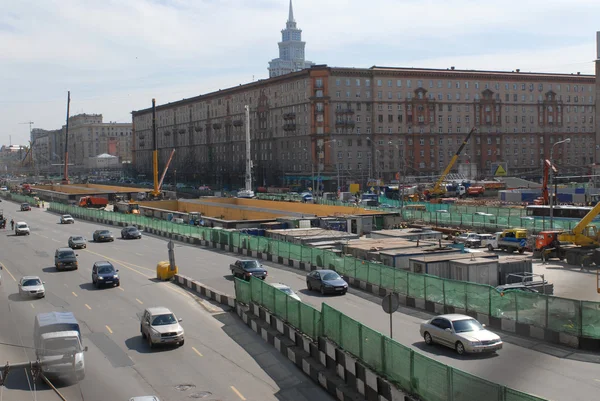 Widok z góry rekonstrukcji autostrady Leningradu — Zdjęcie stockowe