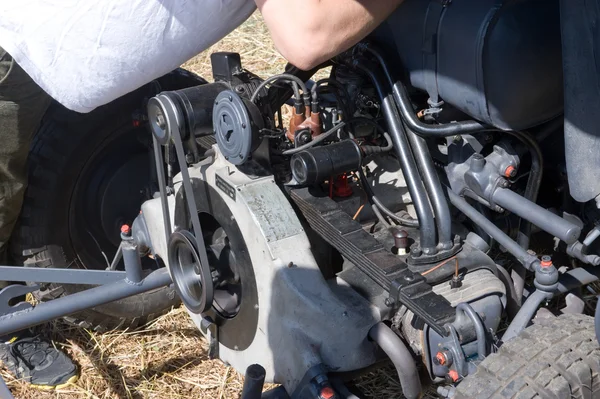 Engine retro car Tatra 57K, 3rd international meeting "Engines of war" near the city Chernogolovka, Moscow region — Stock Photo, Image