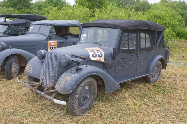 German retro car Tatra 57K, 3rd international meeting "Engines of war" near the city Chernogolovka, Moscow region — Stock Photo, Image