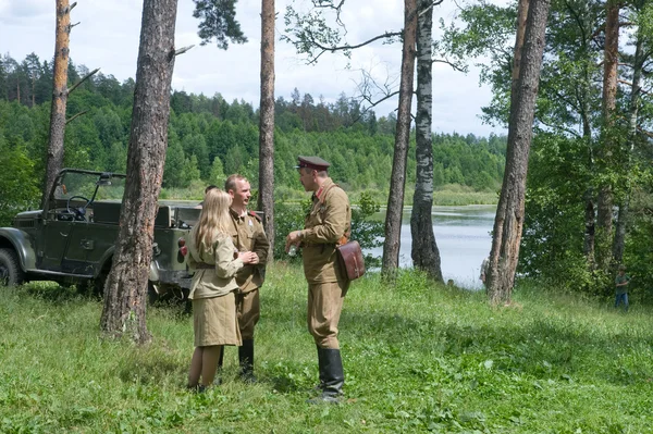 Stop in the woods, 3rd international meeting "Motors of war" near the city Chernogolovka, Moscow region — Stock Photo, Image