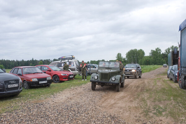 Soviet car GAZ-69 goes on the road,  3rd international meeting "Motors of war" near the town of Chernogolovka, Moscow region