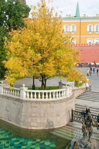 De tuinen van Alexander en de fonteinen in Manezhnaya plein in Moskou, Moskou, Rusland — Stockfoto