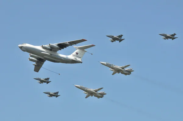 The aircraft tanker Ilyushin Il-78 and Group of planes Sukhoi Su-24 (Fencer) and Yakovlev Yak-130