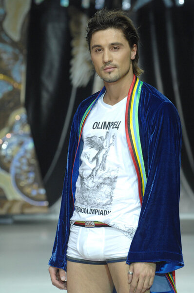 Moscow Fashion Week in Gostiny Dvor. Russian singer Dima Bilan at the show of fashion Ilya Shiyan