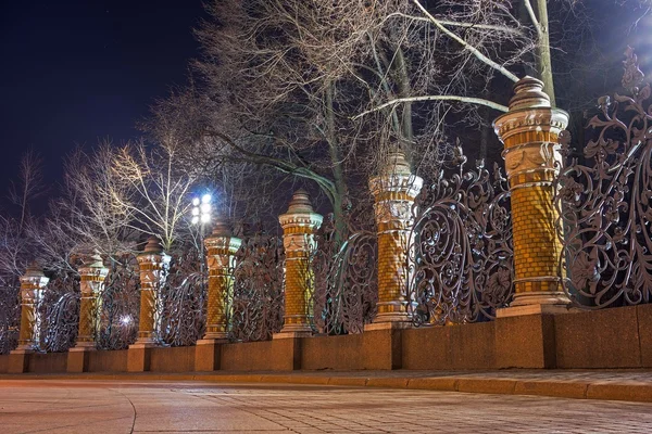 Vista nocturna de la valla del jardín Mikhailovsky, San Petersburgo, Rusia — Foto de Stock