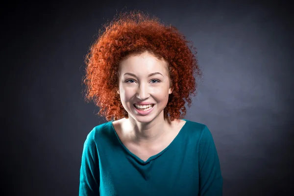 Portrait of cute playful crazy amazing red haired young woman — Stock Photo, Image