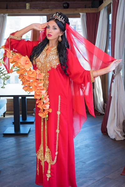 전통적인 인도 사리에서 아름 다운 인도 소녀. — 스톡 사진