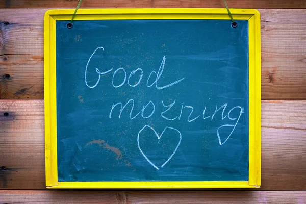 Inscription good morning and heart shape on a chalk board — Stock Photo, Image