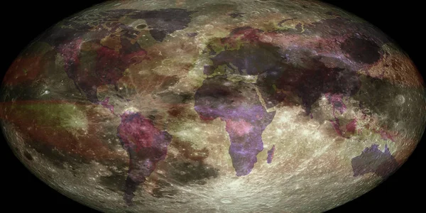 Projeção Mapa Mundo Superfície Lua Conceito Dividir Lua Entre Países — Fotografia de Stock