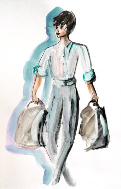 El boyası, el çantalı bir adamla resim çizmiş..