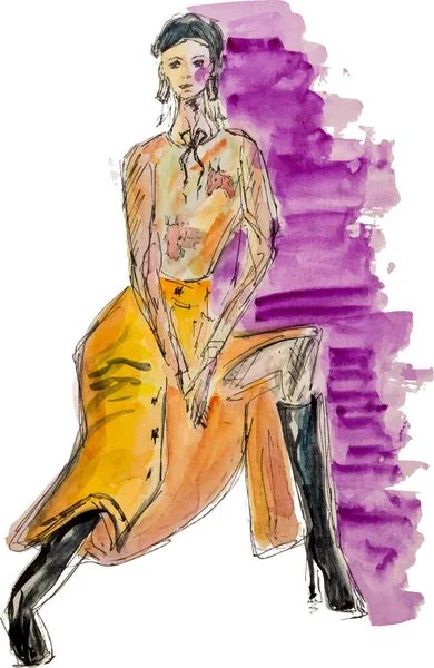Acuarela Dibujado Mano Mujer Abstracta Sentada Eps10 Vecror Ilustración Aislada — Archivo Imágenes Vectoriales