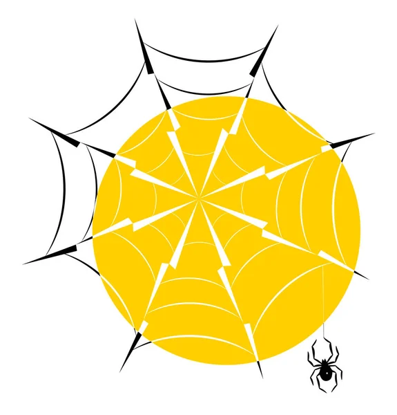 Spinnennetz Mit Hängender Spinne Gegenlicht Der Sonne Silhouettensymbol Eps10 Vektorillustration — Stockvektor